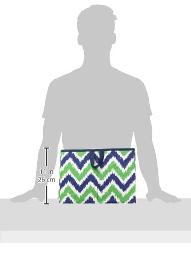 Bacati - Large Storage Tote Mix N Match Ikat Chevron/Dots Navy/Green 14 x 14 x 10 inches