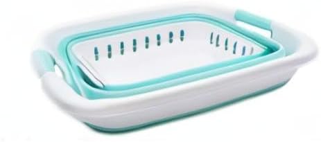 SAMMART 37L (9.77 gallon) Collapsible Plastic Laundry Basket - Foldable Pop Up Storage Container/Organizer - Space Saving Hamper/Basket (1, White/Lake Green)
