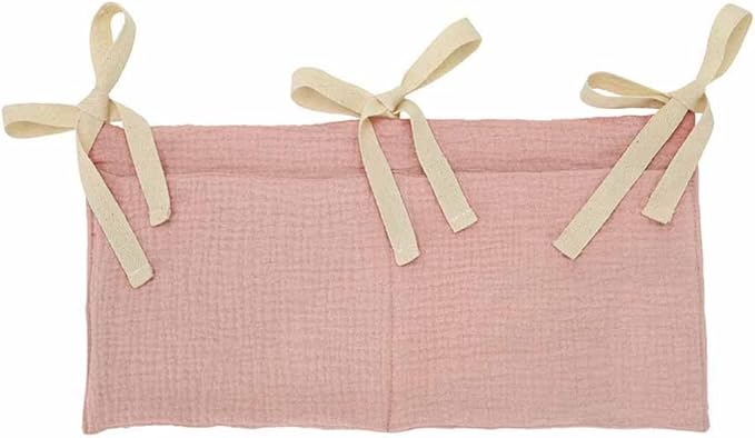 Cotton Baby Bedside Hanging Storage Bag,2 Pockets Organizer for Baby Cribs and Toys (Pink)