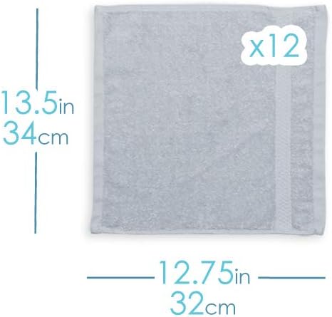 Hearth & Harbor Washcloths 12 Pack - 100% Cotton Washcloth for Body and face, High Absorbent and Soft 13"x13" Body Wash Cloth, Quick Dry - Silver Grey Washcloths