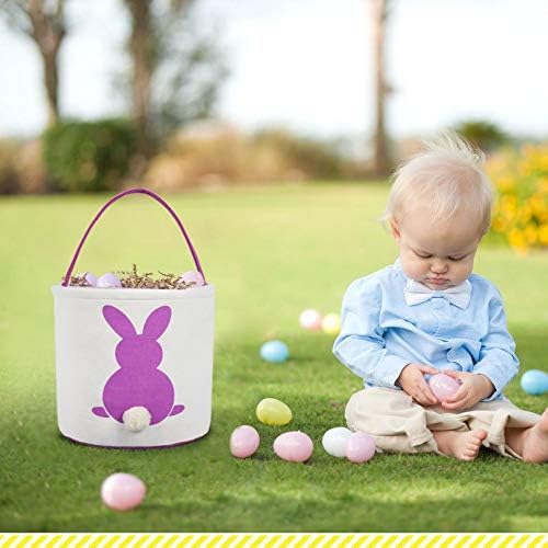 MONOBLANKS Easter Bunny Basket Bags, Rabbit Bucket Tote for Easter Egg Hunts Decorations Candy Gifts Storage (Purple)