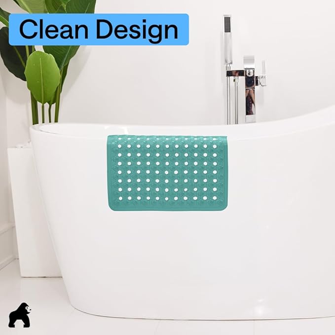 GORILLA GRIP Patented Square Shower Stall Mat, Small Bathtub Floor Mats for Stand Up Showers, Suction Cups and Drain Holes, Machine Wash, Soft on Feet, Bathroom Accessories 21x21 Inch Turquoise Opaque