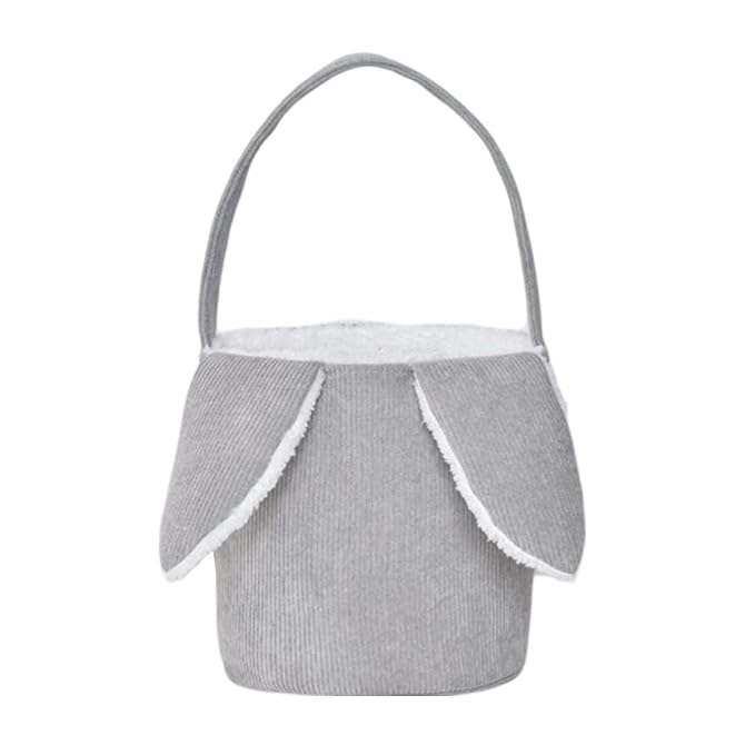 Easter Bunny Basket, Cute Easter Bucket Bags with Rabbit Ears for Easter Eggs Hunting, Plush Easter Bunny Basket, Easter Tote Bags for Candy Storage Decorations (Grey)
