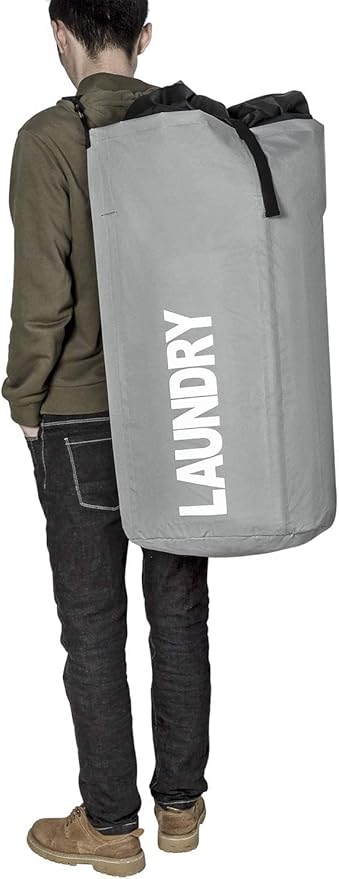 Chrislley 106L Extra Large Laundry Hamper with Drawstring Dorm Room Backpack Laundry Bag Collapsible Laundry Basket for College Students Travel Day Trip(Grey)