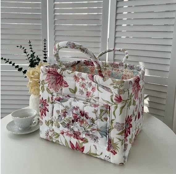 Boho Fabric Storage Basket, Large Capacity Laundry Basket, 12.2'' x 10.23'' x 10.23'' Collapsible Laundry Hamper with Easy Carry Handles (E Multi-Color 3, L)
