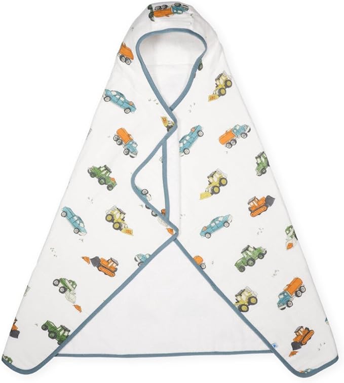 Little Unicorn Hooded Bath Towel | Absorbent Cotton & Terry Blend | Larger Size for Baby & Toddlers, 1-6 Years (Work Trucks)