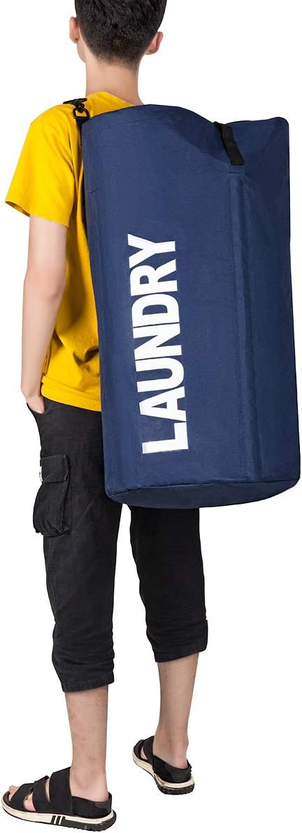 Chrislley 106L Extra Large Laundry Hamper with Drawstring Dorm Room Backpack Laundry Bag Collapsible Laundry Basket for College Students Travel Day Trip(Dark Blue)