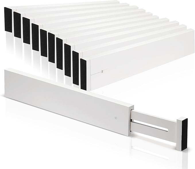 Wesiti 12 Pieces White Bamboo Drawer Dividers Expandable Organization Separators Adjustable Drawer Dividers Dresser Organizer for Kitchen Bedroom(17"-22")