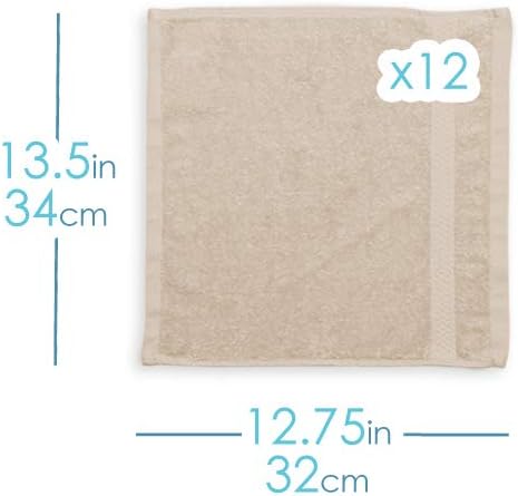 Hearth & Harbor Washcloths 12 Pack - 100% Cotton Washcloth for Body and face, High Absorbent and Soft 13"x13" Body Wash Cloth, Quick Dry - Cream Washcloths