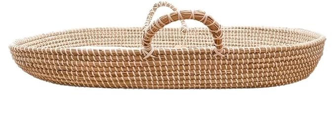 Seagrass Baby Changing Basket with Pad, Portable Diaper Topper, Hand-Woven Basket