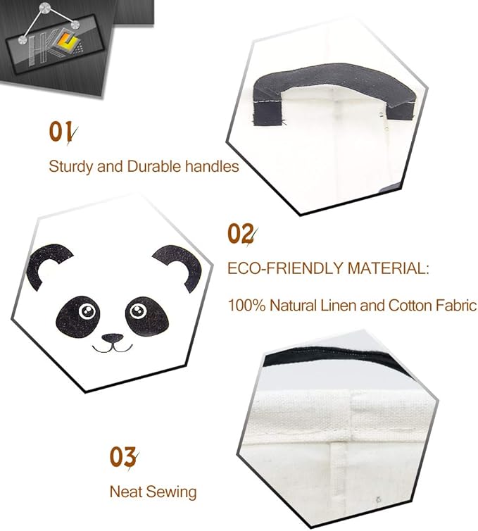 Rectangle Panda Storage Basket with Handles, Collapsible Storage Box,Cute Canvas Toy Bin for Pet/Kids,Gift Basket,Room Decor(PANDA)