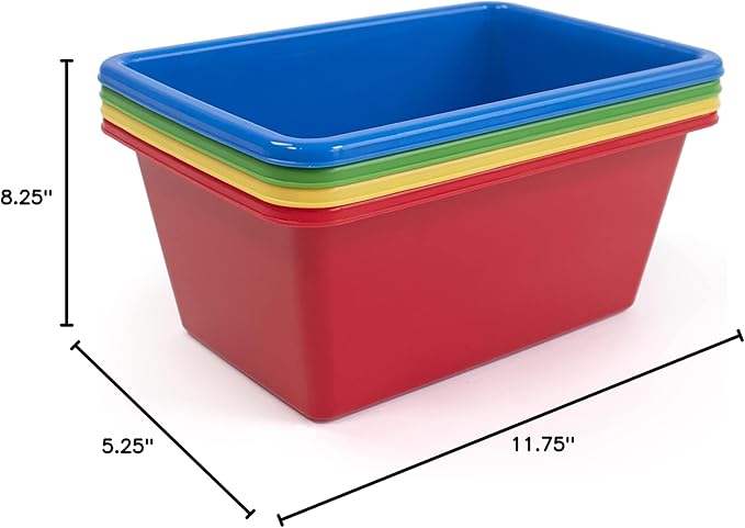Humble Crew Toy Storage Bins for Kids, Set of 4, Primary Colors, Small - Sturdy, Colorful Plastic Storage Bins for Classroom, Playroom, Nursery, and More - Premium Toddlers Toy Organizer Bins