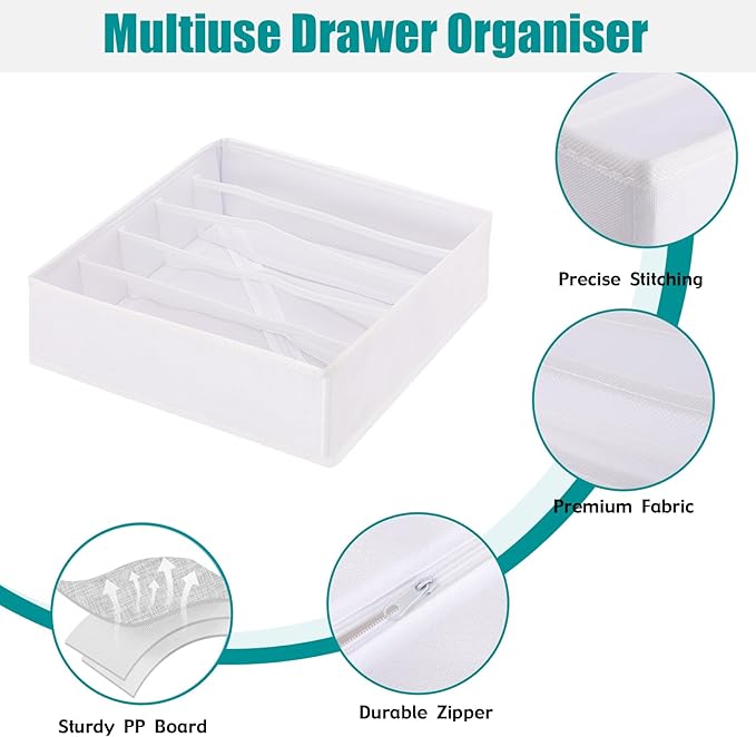 Drawer under Cabinet Clothes Organizer 5 Cell Foldable Storage Cubes Underwear Drawer Organizer Dividers Storage Boxes for Bra, Underwear(White)