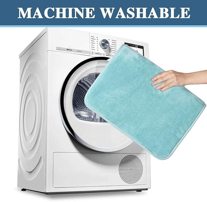 H.VERSAILTEX Bath Mat Memory Foam Set Bathroom Rug Set Flannel Velvety Bath Mat Luxury Extra Soft and Absorbent Non Slip Rugs for Bathroom/Bedroom (Curved Set 24"x 36" Plus 20"x 24"U, Eggshell Blue)