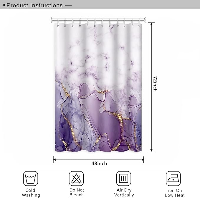Abstract Marble Bathroom Shower Curtain Purple Gradient Watercolor Waterproof Polyester Shower Curtains Modern Luxury Artistic Aesthetic Shower Curtain with Hooks Decorative, 48x72 Inch