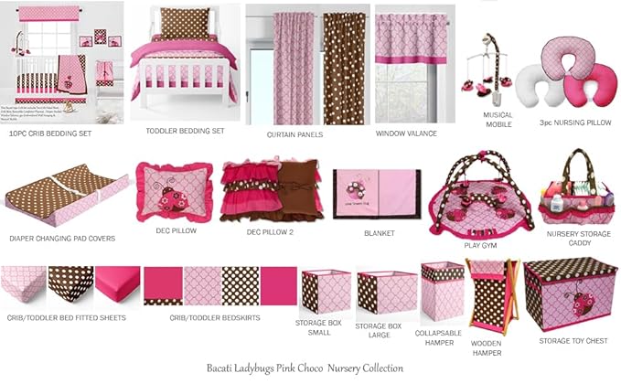 Bacati Butterflies Girls Nursery Fabric Storage Caddy with Handles, Pink/Chocolate