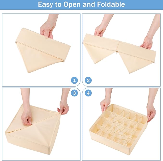 Foldable Storage Cubes Drawer Underwear Organizer Dividers, under Cabinet Organizer 24-Cell Fabric Storage Boxes for Lingerie,Socks,Ties(Creamy-White)