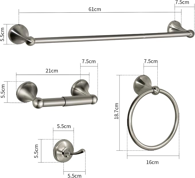 8 Pieces Bathroom Hardware Set Brushed Nickel Adjustable Expandable Towel Bars Towel Ring Wall Mount Toilet Paper Holder Towel Hooks Towel Racks Hand Towel Holder Bathroom Accessory Set