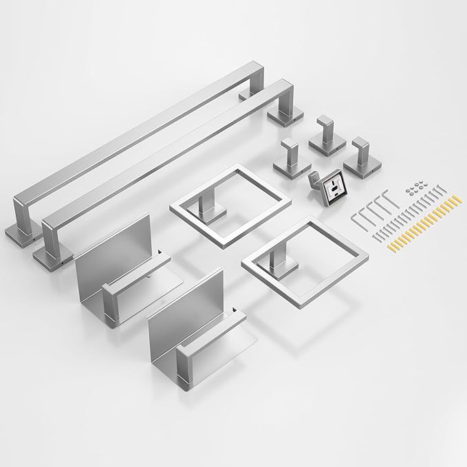 10-Piece 23.6 Inch Brushed Nickel Bathroom Accessories Set, Bathroom Hardware Set, SUS304 Stainless Steel Bath Towel Bar Set, Toilet Paper Holder with Shelf, Towel Hooks & Ring Wall Mounted
