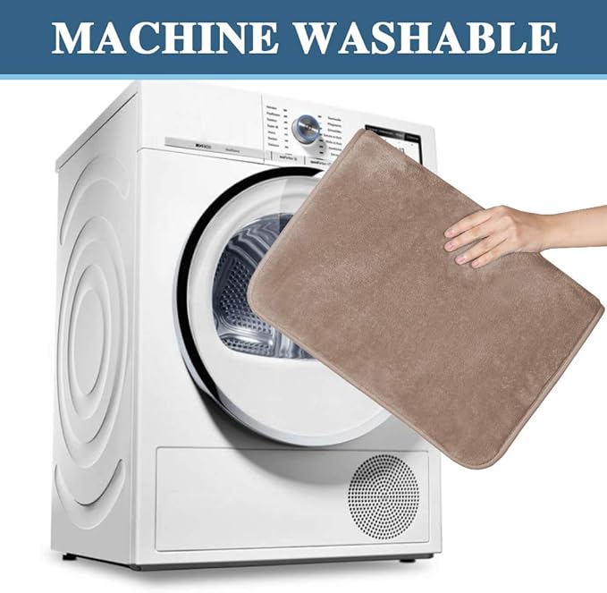H.VERSAILTEX Bath Mat Memory Foam Bathroom Rug Flannel Velvety Luxury Extra Soft and Absorbent Non Slip Rugs for Bathroom/Bedroom Washable (Curved Set 20"x 32" Plus 20"x 20"U, Taupe)