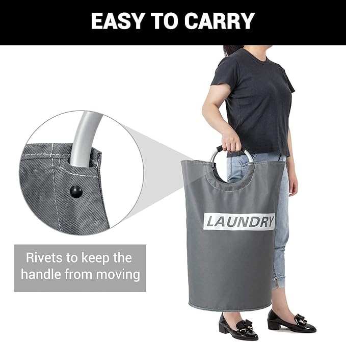 ZEROJETLAG 82L Large Laundry Basket Collapsible Hamper with Handles, Waterproof Fabric Dirty Clothes Basket, Foldable Freestanding Bin Laundry Hamper for Dorm, Bathroom & Bedroom (Gray & Silver)