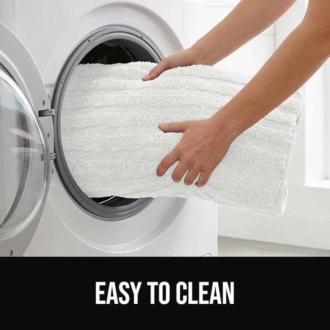 GORILLA GRIP Textured Backing Bathroom Rugs, Soft Memory Foam Absorbent Striped Bath Mats, Machine Washable & Fade Resistant, Bathmat Accessories for Floor, Home Decor Shower Essentials, White 34x20