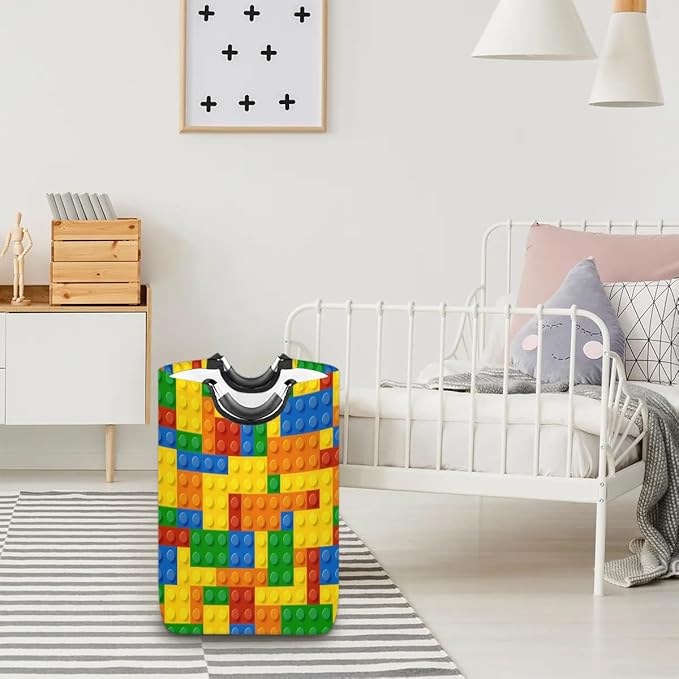 Colorful Bricks Laundry Hamper,Large Round Storage Basket,Collapsible Basket Bins for Dirty Clothes Kids Toys Baby Blanket Organizer Nursery Bedroom Bathroom Storage Decor