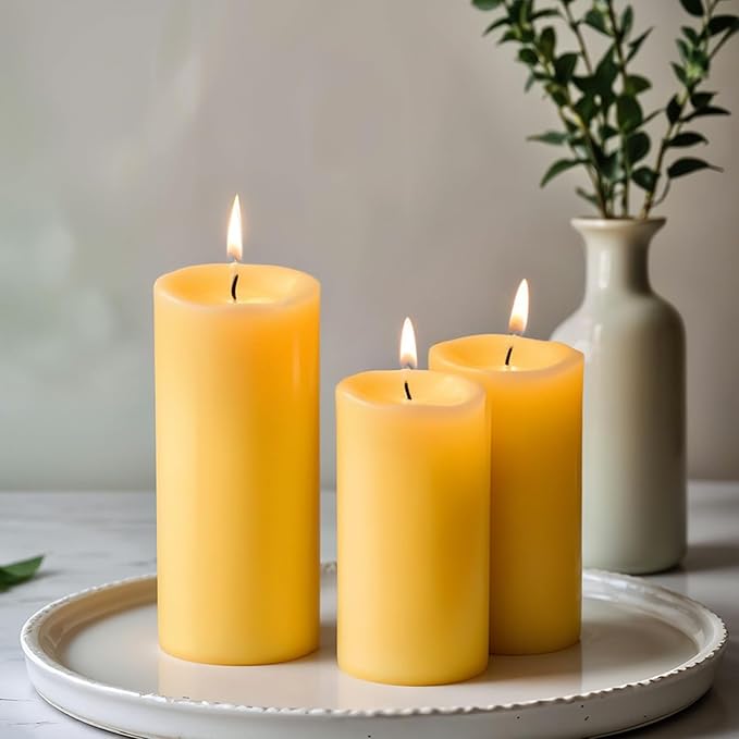 4 Pack Natural Beeswax Candles, 2.8x6inchs 380 Hours Long Burning Emergency Candle 100% Pure Beeswax Pillar Candle, Unscented Organic Bees Wax Candles for Home, Prayer, and Celebrations (2.8x6in)