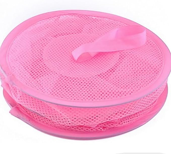 GSHLLO 2 Pcs Toy Storage Hanging Mesh 3 Compartment Organizer Net Stuffed Animal Hammock Foldable Organizing Baskets Clothes Hanger Organizer Bag for Room Bathroom Closet Pink