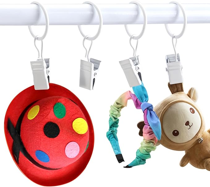 POVETIRE 30 Metal Rings Hooks, Hanging Baby Headband Brackets Metal Clips - Bow Manager Clips - Baby Bibs Manager Clips - Wall Decoration for Kindergarten Newborn Girls and Boys' Rooms