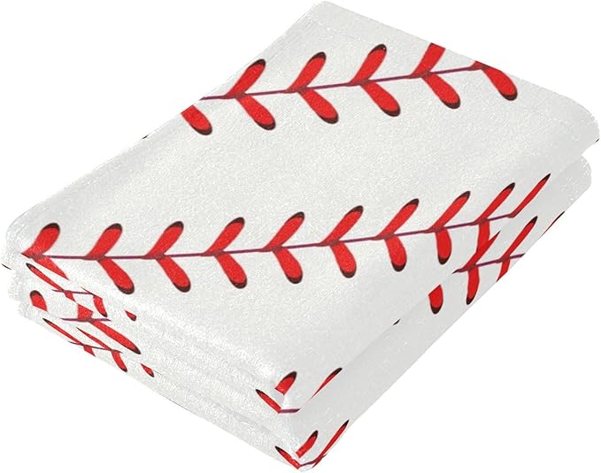 2 Pcs White Red Baseball Stitches Hand Towels for Bathroom,Soft Absorbent Sport Themed Base Ball Dish Towels for Kitchen,Quick Dry Decorative Guest Bathroom Towels for Face,Shower 14"x28"