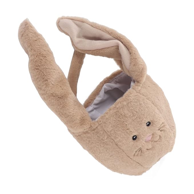 Plush Easter Bunny Basket, Children Easter Basket with Long Ears, Cute Cartoon Rabbit Plush Bag for Easter Egg Hunt, Soft and Durable Easter Bunny Gift for Kids (Coffee)