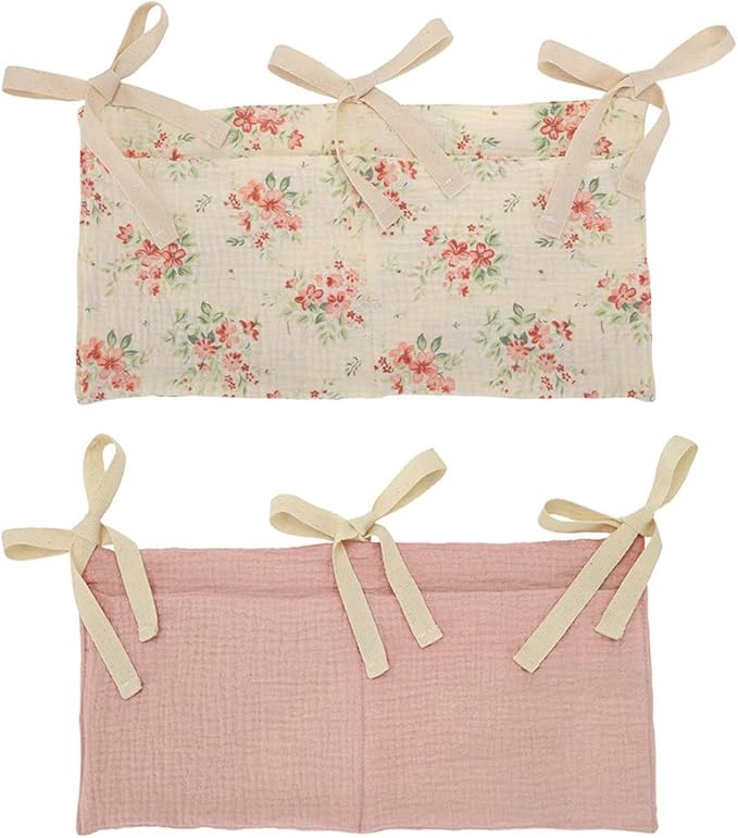 Baby Crib Pocket with Straps Hanging Baby Diaper Caddy Organizer, Diaper Stacker Classified Storage Bag Organizer for Nursery Diapers Wipes Baby Essentials (Light Beige)