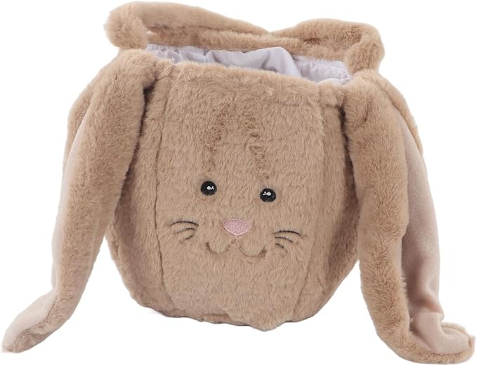 Spryflower Plush Easter Bunny Basket, Children Easter Basket, Cute Cartoon Long Ears Bunny Egg Basket, Soft Plush Easter Gift Bag for Kids, Perfect for Easter Egg Hunt and Family Gath (Coffee)