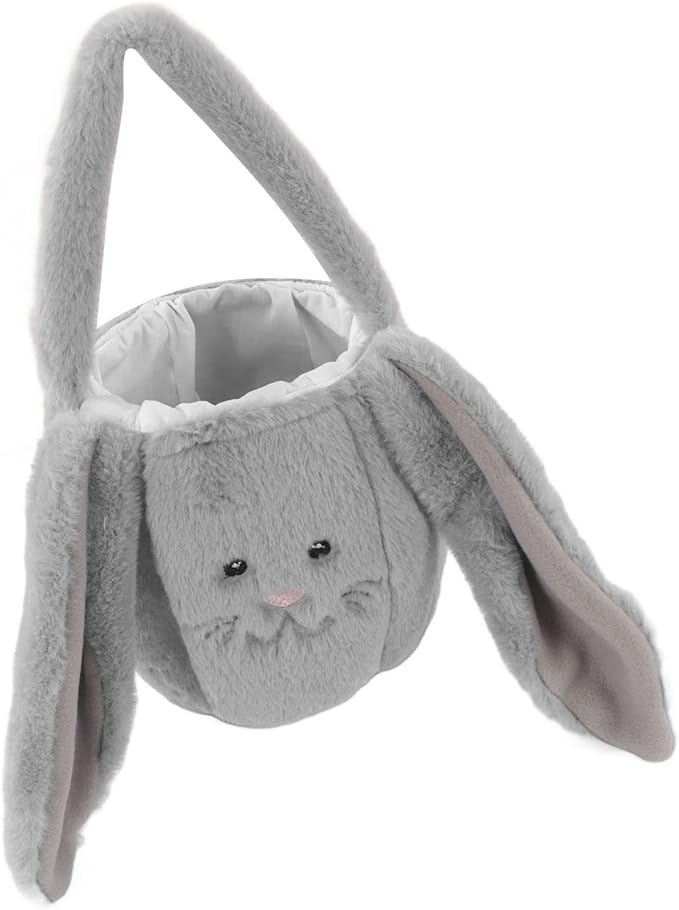 KIMISS Plush Easter Bunny Basket for | Cute Cartoon Long Ears Bunny for Easter Egg | Soft Plush Bunny Egg Basket (Light Gray)
