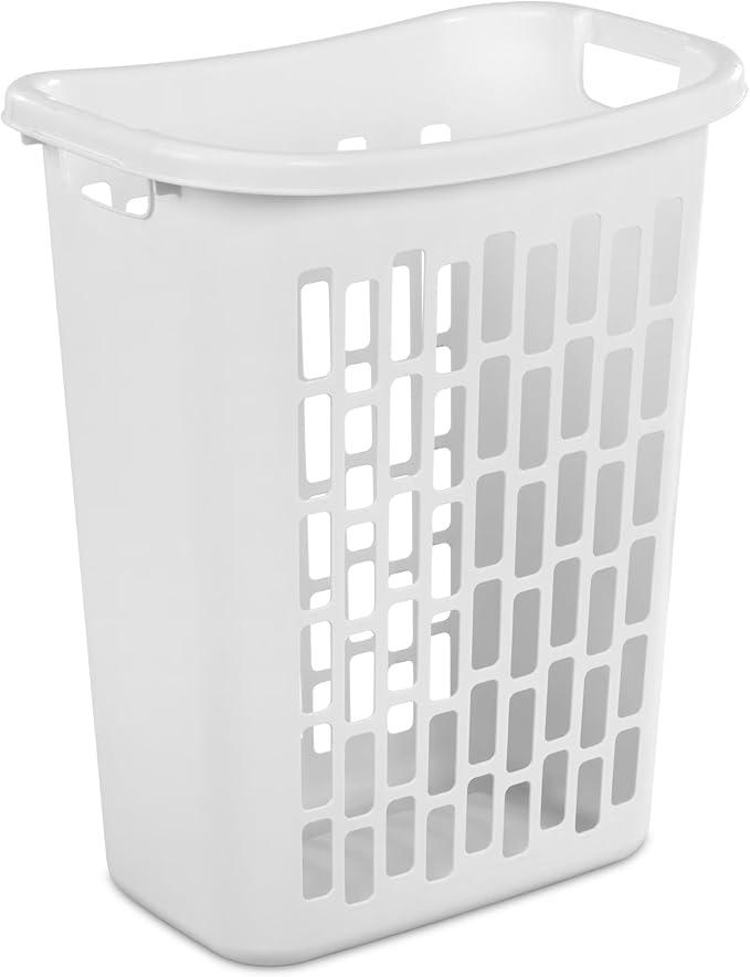 Slim Rectangular Laundry Hamper, Open Top Plastic Basket for Small Spaces, Modern style, sturdy and durable, White