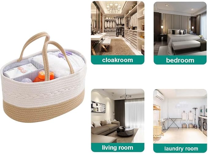 Large Diaper Organizer for Changing Table and Car, Cotton Rope Bin Basket for Storage Boho Diaper Caddy Stylish Shower Basket Gift For Christmas