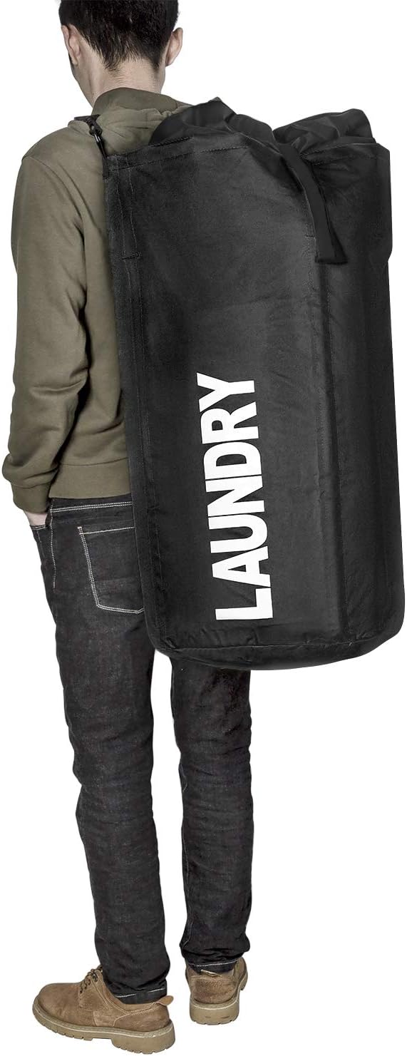 Chrislley 106L Extra Large Laundry Hamper with Drawstring Dorm Room Backpack Laundry Bag Collapsible Laundry Basket for College Students Travel Day Trip(Black)