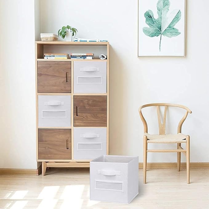 artsdi 13x13x13 storage cube bins(Set of 8)Fabric storage cubes with 8 Labels Window Cards & a Pen,storage cubes 13x13, storage bin, Collapsible 13 inch cube storage bins,Cubby Organizer Boxes, White