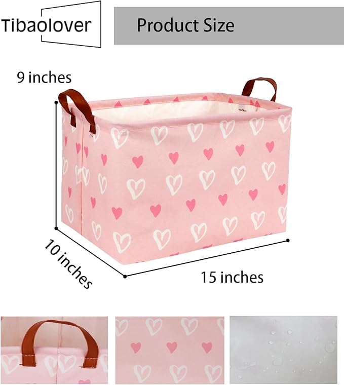 Rectangular Kids Storage Basket Gift Basket Baby Storage Basket Cute Kids Toy Storage Bin Organizer Shelf Book Basket Room Decor(Pink Heart)
