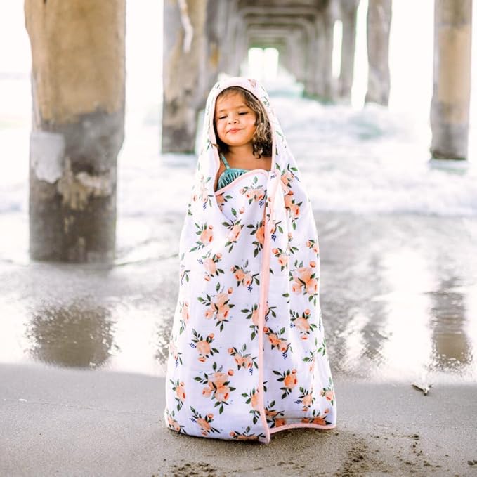 Little Unicorn Hooded Bath Towel | Absorbent Cotton & Terry Blend | Larger Size for Baby & Toddlers, 1-6 Years (Watercolor Roses)