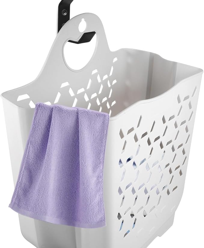 Amosfun Wall Mount Laundry Basket Foldable Laundry Hamper with Handle Space Saving Collapsible Dirty Clothes Storage Basket for Bathroom 11.81X33.46X15.15 Inch
