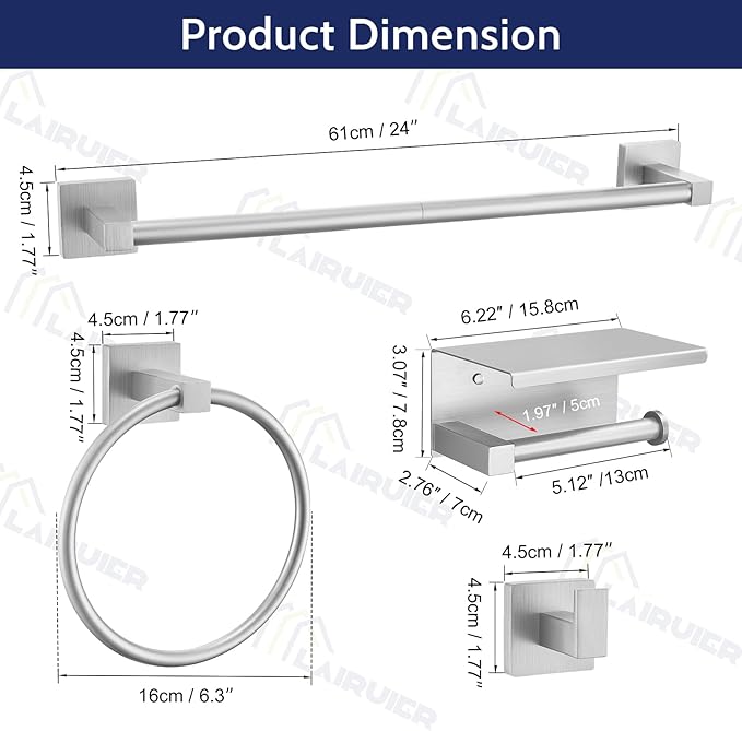 5-Piece Bathroom Hardware Set Brushed Nickel Bathroom Hardware Accessories Set Upgraded Toilet Paper Holder with Shelf Towel Holder Set for Bathroom Stainless Steel Wall Mounted