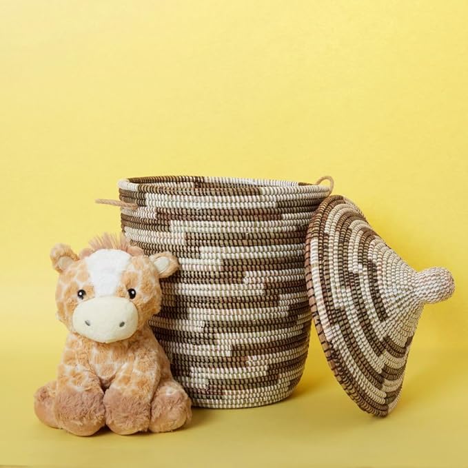 Basket, Laundry Hamper, Toy Storage, Blanket Basket, With Lid, Wicker, Woven, Bedroom, Living Room, Nursery, Decorative, Small, White Brown