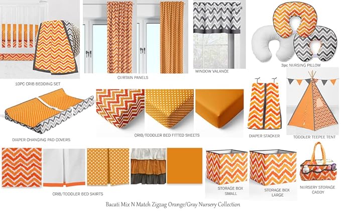 Bacati Mix and Match Unisex Nursery Fabric Storage Caddy with Handles, Orange