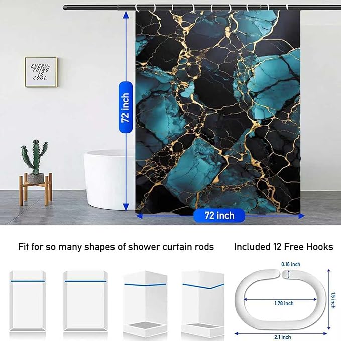 4 Pcs Navy Marble Shower Curtain Sets with Rugs Gold Bathroom Sets with Shower Curtain and Rugs Modern Abstract Bathroom Decor Accessories Shower Curtains for Bathroom Toilet Lid Cover