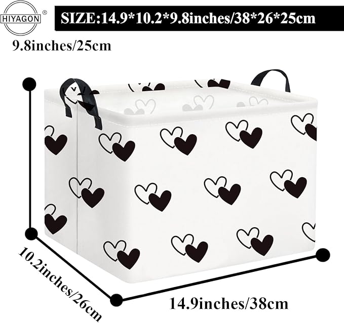 HIYAGON Rectangular Love Heart Basket Empty Baby Girl Basket Kids Storage Bin Organizer Box Valentine Room Decor(Black Regular Heart)