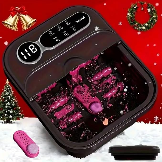 Foldable Automatic Heating Foot Spa Bath, Temperature-Controlled Foot Spa Basin with Massage Rollers, Bubbles and Foot Care Kit,Perfect Gift for Family And Friends, The Best Gift Choices for Christmas