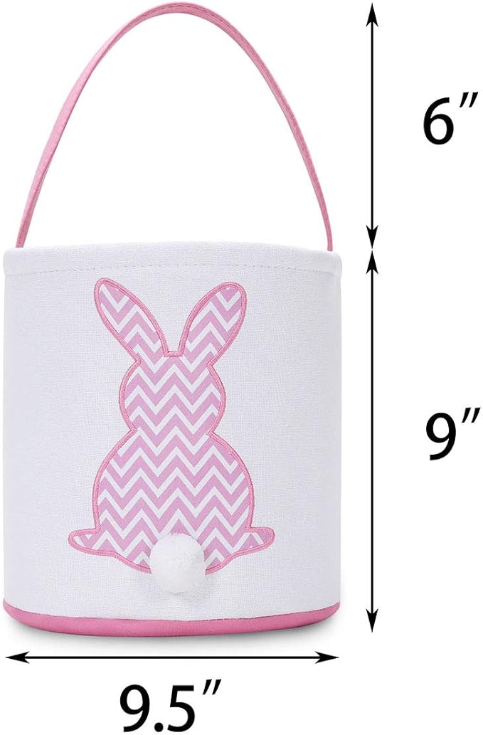 MONOBLANKS Easter Bunny Basket Bags, Rabbit Bucket Tote for Easter Egg Hunts Decorations Candy Gifts Storage (Pink(wave))