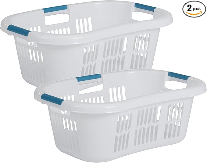 Rubbermaid 2.1 Bushel Small Hip-Hugger Portable Plastic Laundry Basket (2-Pack)